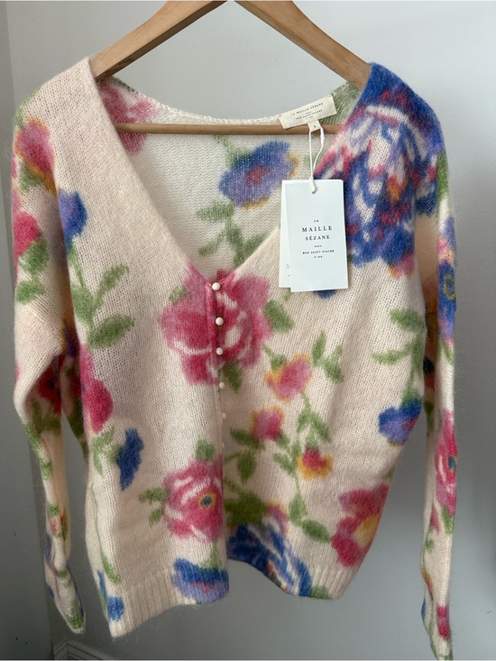 Sezane Sweaters - La Maille Sezane Teresa Floral Cream Pink Purple Cardigan Sweater Size S NWT